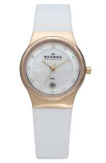 Skagen Twisted Topring Leather Strap Watch  