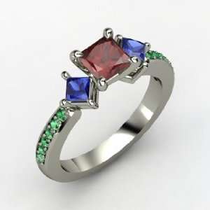 Caroline Ring, Princess Red Garnet Sterling Silver Ring with Sapphire 