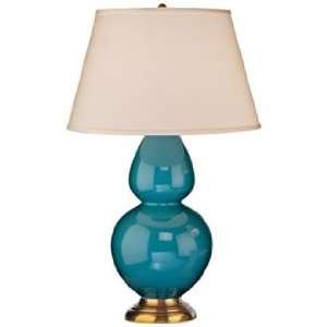  Robert Abbey 31 Peacock Blue Ceramic and Brass Table Lamp 