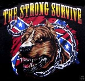 THE STRONG SURVIVE REBEL FLAG PIT BULL DOG T SHIRT WS41  