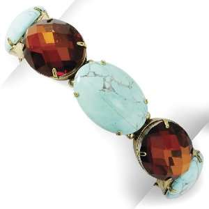  1928 Brass tone Turquoise/Faceted Sienna Crystal Stretch 