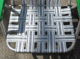 Vintage Aluminum Folding Webbed Beach Chair Green White NEW WEBBING 