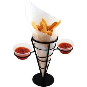 Wire French Fry & Condiment Holder   Metal Cone Stand 811642024404 