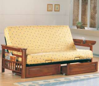 Casual Futon Frame with Flip Up Arms, Magazine Racks, and Storage 