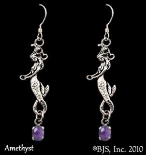   Silver Mermaid Earrings with Gemstones, Mermaid Jewelry, Dangle Style