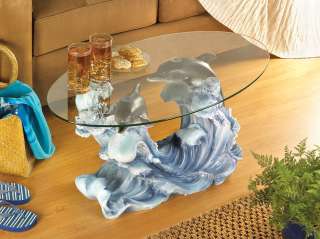 TABLES Oval Glass Dolphins Base Side End Coffee Table  