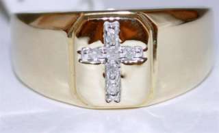   Cross Ring 0.06ct 10K Yellow Gold Pinky Ring Wedding Ring Real Gold