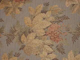 Aqua Gold Floral Chenille Tapestry Drapery Upholstery  
