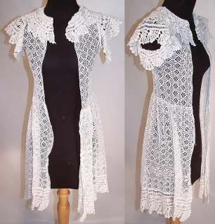 Edwardian Antique Vintage White Crochet Lace Girls Tunic Top Dress 