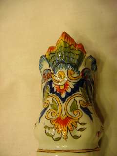 Antique French ROUEN Hand Painted Signed Faience Vase  