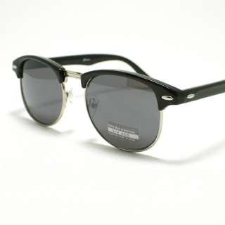 50s VINTAGE Horn Rim Sunglasses Small Round Lenses BLACK Metal Silver 