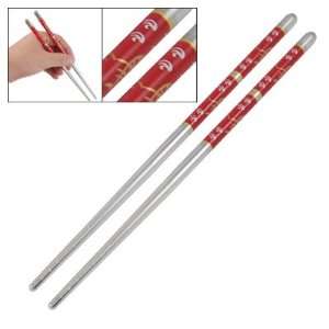  Amico Fish Pattern Red Top Stainless Steel Chopsticks Tableware 