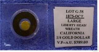 38 1875 CALIF. 1/4 GOLD DOLLAR INDIAN HEAD/WREATH  