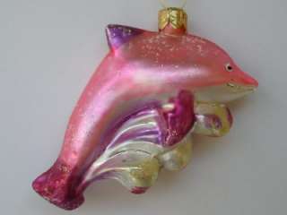 PINK DOLPHIN EUROPEAN GLASS CHRISTMAS ORNAMENT MIAMI  