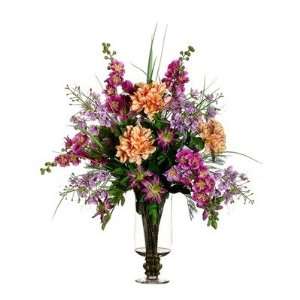   & Rhododendron Silk Flower Arrangement  Violet/Coral