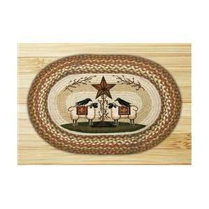 Oval Sheep & Barn Star Country Rug by Susan Burd, Braided Jute  