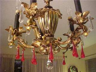 Fantastic French Pure Bronze Chandelier & Murano Prisms  