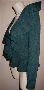 MODA~VS~BOUCLE RUFFLED BEDJACKET DEEP JADE~NWOT~S  