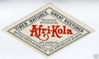 Early Afri Cola Diamond Soda Label Coca Cola Competitor  