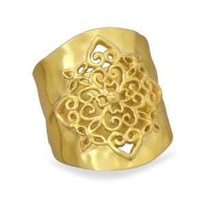   Gold Tone with Heart Filigree Design Fashion Cigar Band Ring Jewelry