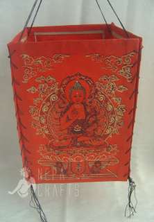 Shakyamuni Buddha Red Lokta Paper Lamp Shade  