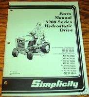 Simplicity 5200 Hydro Lawn Tractor Parts Catalog manual  