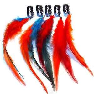  Clip On In Grizzly Bird Feather Hair Extensions Mix Red 