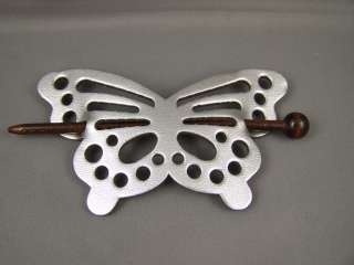 Butterfly faux leather slide hair pin stick barrette  