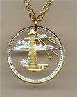 Gold/Silver Coin Pendant, Barbados 5 cent Lighthouse