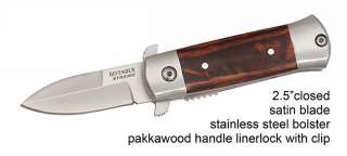 MINI HARDWOOD STILETTO SPRING ASSIST POCKET KNIFE  CLIP  