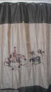 Western Cutting Horse Log Cabin Lodge Shower Curtain  