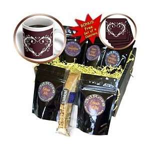 Hearts   White On Burgandy Heart With Flourishes   Coffee Gift Baskets 