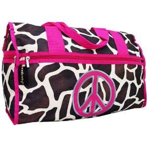  Pink Trim Giraffe Print Duffle Bag with Peace Sign 