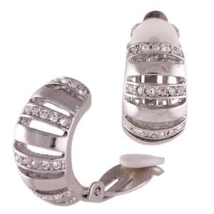   Silvertone Crystal 3/4 CLIP ON Half Hoop Earring Fashion Jewelry