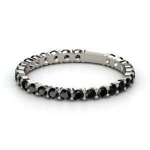 Rich & Thin Band, 14K White Gold Ring with Black Diamond
