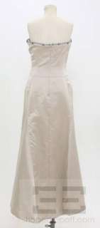   Herrera Champagne Satin, Dark Brown & Mesh Trim Strapless Gown Size 10