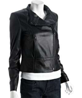 Andrew Marc black lambskin asymmetrical zip jacket   