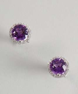 Armadani purple amethyst and diamond halo 6.5mm martini stud earrings 
