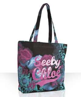 See By Chloe black canvas Gimmick cotton candy print tote   
