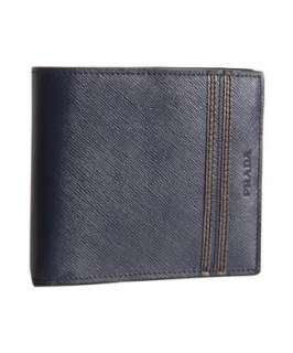 Prada blue saffiano stripe detail bi fold wallet   