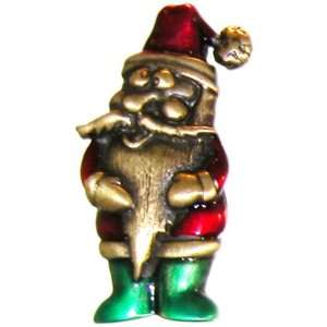   Santa Christmas Pin, Vintage, Signed Jj In Antique Brass Jewelry