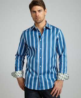 Robert Graham blue and white stripe cotton Adric button front shirt