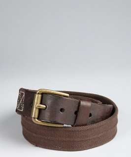 Joseph Abboud brown canvas and leather antiqued buckle belt