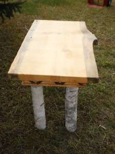 Birch Bark & pine slab large side table #323014 adirondeck lodge cabin 
