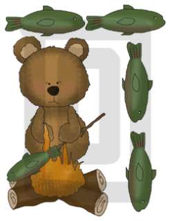 FISHING CAMPING BEARS BABY NURSERY WALL STICKERS DECALS  