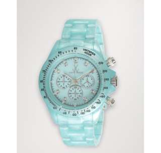 light blue plastic Pearlized Plasteramic chronograph link bracelet 