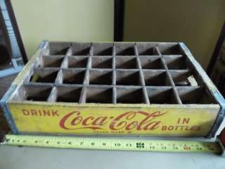 Vintage COCA COLA RED & YELLOW WOODEN CRATE BOTTLE CARRIER MARKED 