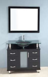 40 Modern Sink Bathroom Vanity Solid Oak Wood Cabinet Faucet & Mirror 