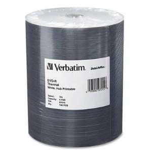   VER97015 DVD R, Thermal Hub Printable, 16x, 100 per Pack, White Baby