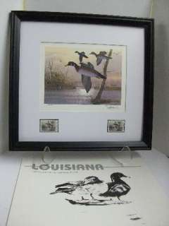 1991 Louisiana Duck Stamp Print w/res. & non res. stamps (Framed 
